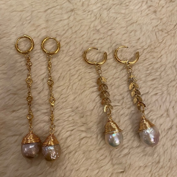 18KP baroque pearl earring hoop long dangling style - Picture 10 of 16